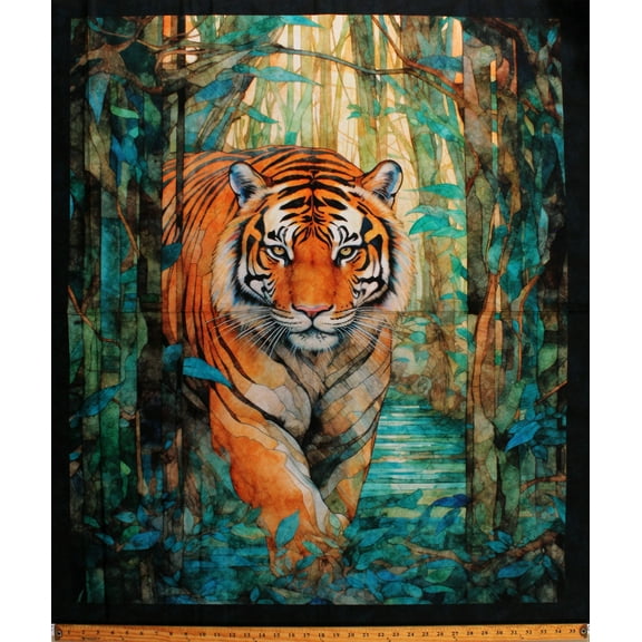 36" X 44" Panel Tiger Eye of the Tiger Animals Jungle Wild Multicolor Cotton Fabric Panel (2600-30473-X) by Quilting Treasures