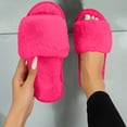 thumbnail image 2 of Fuzzy Open-toe Slippers for Women Winter Warm Slipper Faux Fur Sandals Anti-Skid Rubber Sole House Shoes Indoor Outdoor Soft Memory Foam Shoes Hot Pink 5.5-6, 2 of 9