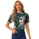 thumbnail image 1 of Blusas de mujer con volantes de manga corta floral con cuello simulado y volantes Verde Floral M, 1 of 2