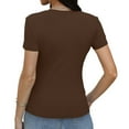 thumbnail image 5 of Crop Tops For Women Short Sleeve Crew Neck Athletic Outfit Basic Tee Slim Fitted Cute Thermal Layering Tight Shirt Workout Juniors Y2k Teen Girls Tops Brown XL, 5 of 7