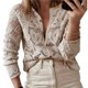 thumbnail image 3 of Top de Crochet para Mujer, Estilo Retro, Informal, con Cuello Redondo y Encaje. Color Albaricoque S, 3 of 7