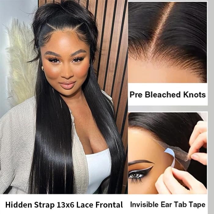 Bling Hair 13x6 Glueless Drawstring Wig Human Hair Straight Wear and Go Upgraded Ear-to-Ear Pre Cut  Lace Frontal Wigs Human Hair 180% Density Pre Plucked Human Hair Wigs for Black Women 20 Inch