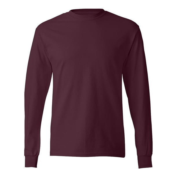 Hanes - 5586 Tagless Long-Sleeve T-Shirt Size Medium, Maroon Red ...