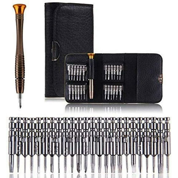 Tournevis Précision Mini 25 en 1 Kit de Tournevis Précision Outils de Réparation, Tournevis Outils Set étui en Cuir pour iphone, Portable, Laptop, Montre, Jouets, Lunettes, Bijoux etc