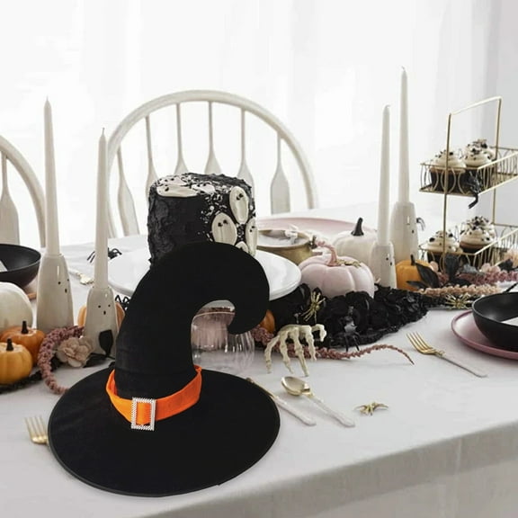 SDJMa Black Witch Hat with Buckle for Women Halloween Party Accessory