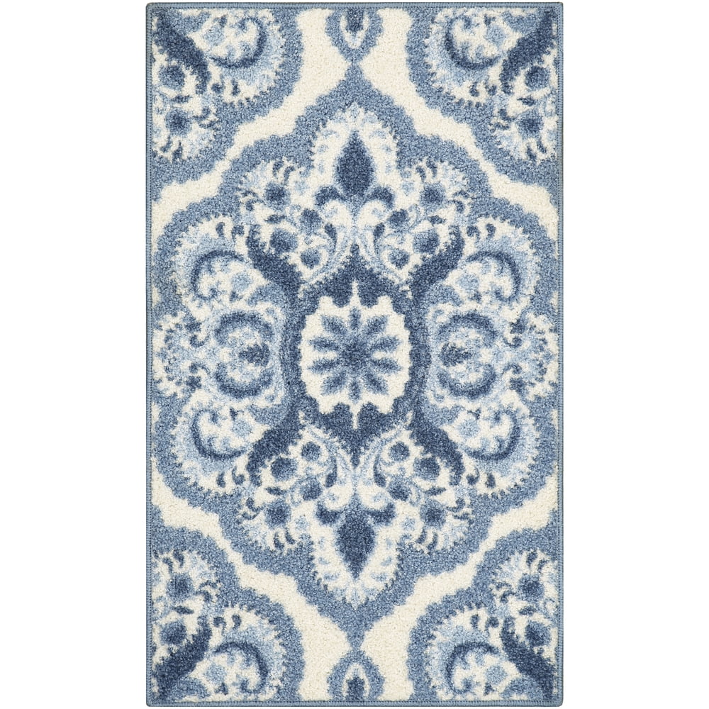 Mainstays Machine Washable Roxanne Area Rug, Blue, 1'8"x2'10" Walmart