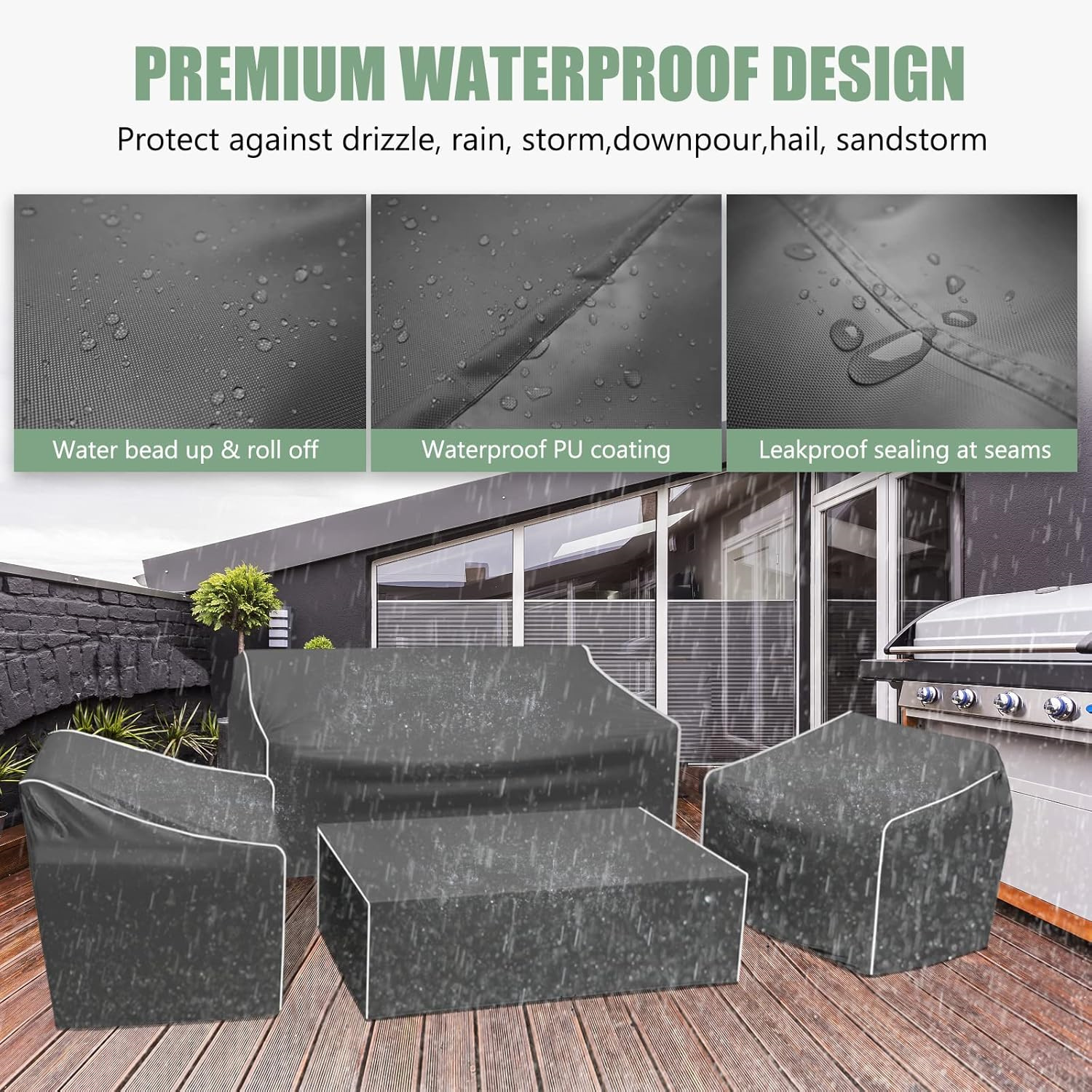 Patio Furniture Cover 4-Piece Set, Heavy 600D Outdoor Furniture Cover Waterproof for Lawn Patio Chairs, Loveseat and Coffe table, Grey