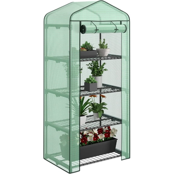 WYDK 4 Tier Mini Greenhouse Indoor Outdoor with PE Cover and Roll-Up Zipper Door, Portable Waterproof Cloth Greenhouse Tent Grow Seeds & Seedlings, 2.3x1.5x5.3 FT