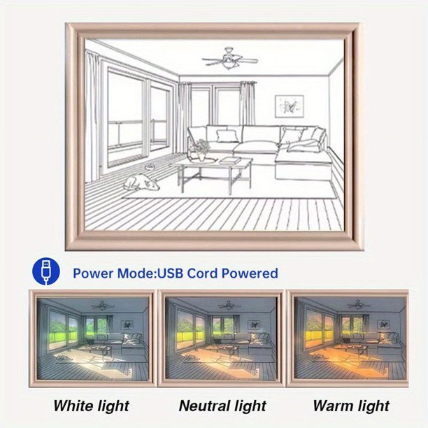 Wall Art Painting LED Glowing Photo Frame & Decorative Light ,8.7x6.7in, 3 Color Adjustable Acrylic Shadow Light Frame Night Light For Living Room