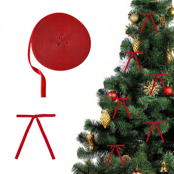 Neoyler Christmas Tree Velvet Decorative Ribbon Christmas Decorations Elegant Velvet Trim for Gift Wrapping DIY Bows and Garlands Home Holiday Mantel and Table Red 4.7in