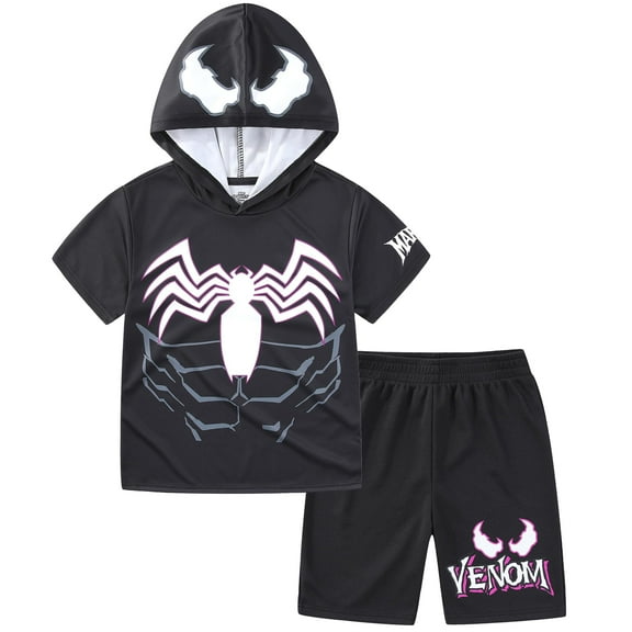 Marvel Spider-Man Venom Short Sleeve Hooded T-Shirt and Short (Boys), 2 Piece Set, Sizes 5-12