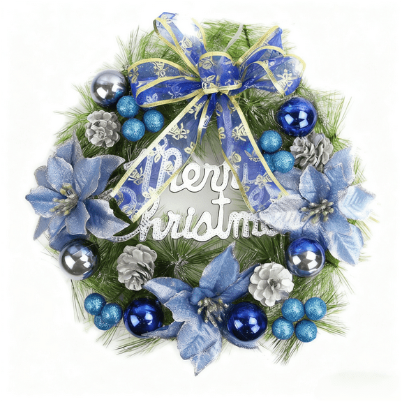 Christmas Wreath Front Door,Outdoor Christmas Wreath,12 Inch Artificial Christmas Door Wreath Winter Christmas Wreath Decorations with Bow,Pine Cones,Berries for Indoor Outdoor Fireplaces Home Decor
