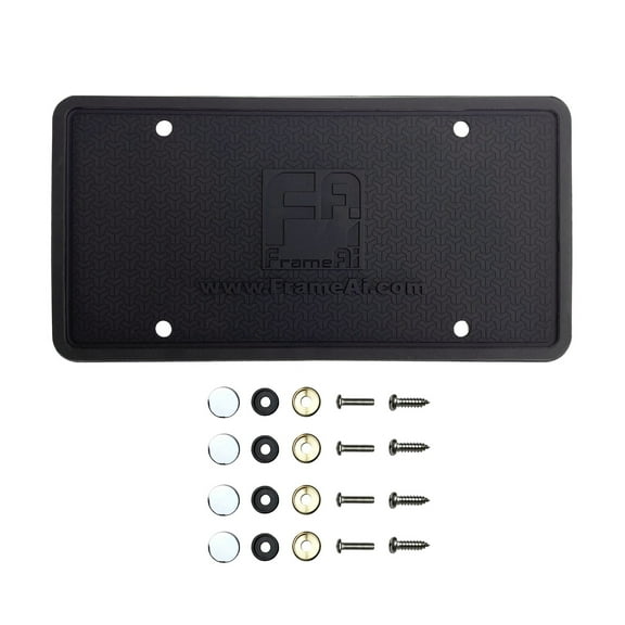 KA Depot Silicone License Plate Frame Back Guard Holder Rust-Proof Rattle-Proof Weather-Proof   Chrome Metal Screw On Caps Hardware