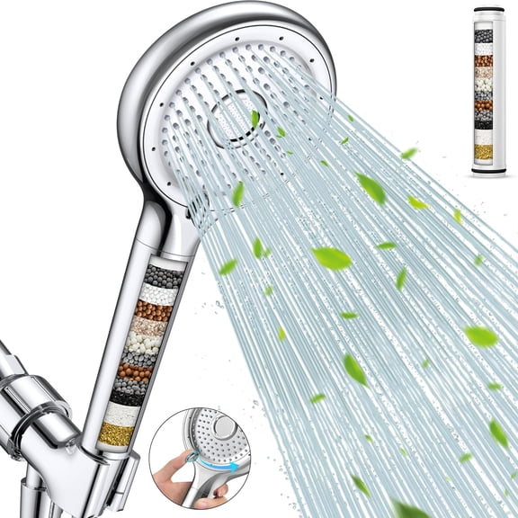 Filtered Shower Head with Handheld, High Pressure 6 Spray Mode Showerhead with Filter, 15 Stages Water Softener Filters Beads for Hard Water-Remove Chlorine, Reduce Dry Itchy Skin, Extra Filter