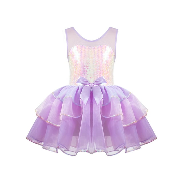 Miutii Robe de Danse Ballerine pour Filles, Robe Tutu en Tulle Brillant, Costume de Fête Princesse Lavande 12