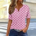 thumbnail image 4 of SWSTBBY Summer Tops for Women,Womens Tops,Ladies' Retro Non Positioning Printed V-neck Button T-shirt Loose Top, 4 of 5