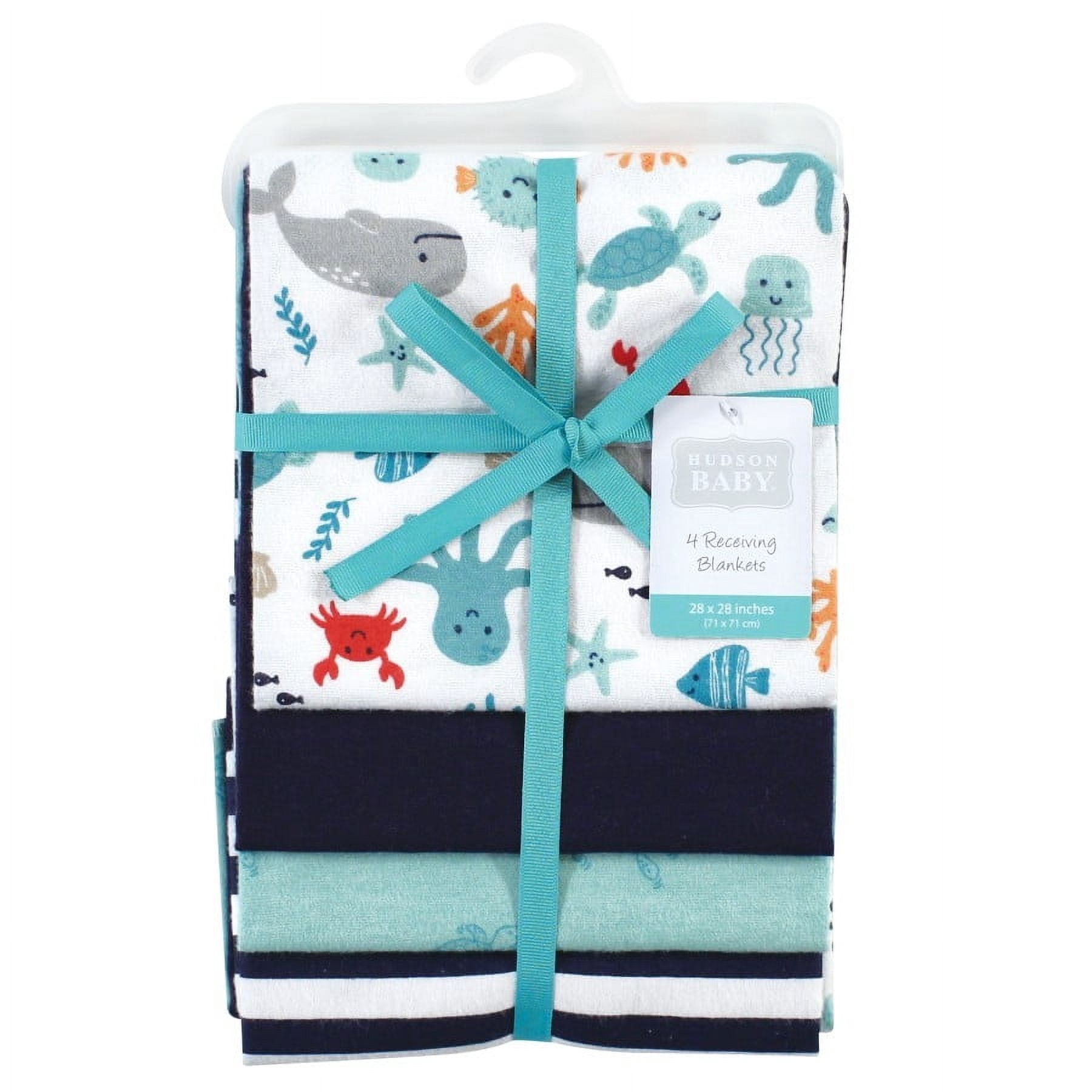Hudson Baby Infant Boy Cotton Flannel Receiving Blankets, Sea Characters, One Size