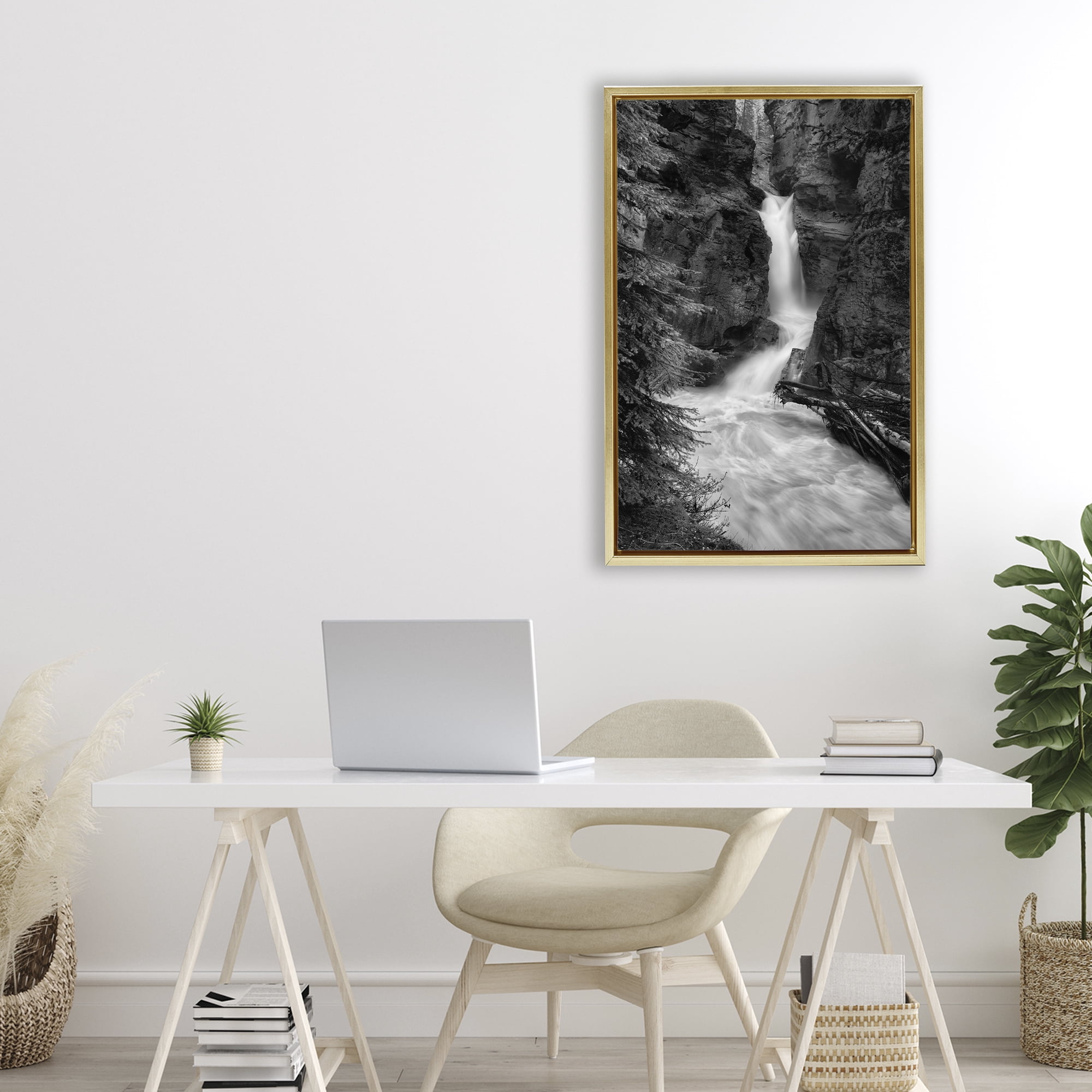 Stupell Industries Banff National Park Waterfall Gold Framed Floater Canvas Wall Art, design by Jon Evan