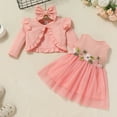 thumbnail image 5 of OBEEII Floral Girls Dress Infant Toddle Girl Clothes Sleeveless Dressy Dresses and Long Sleeve Cardigan Outfits Set, Pink Size 3M-3T, 5 of 9