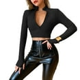 thumbnail image 2 of goowrom Women Solid Color Ribbed Knit Zipper Turtleneck Pullover, 2 of 10