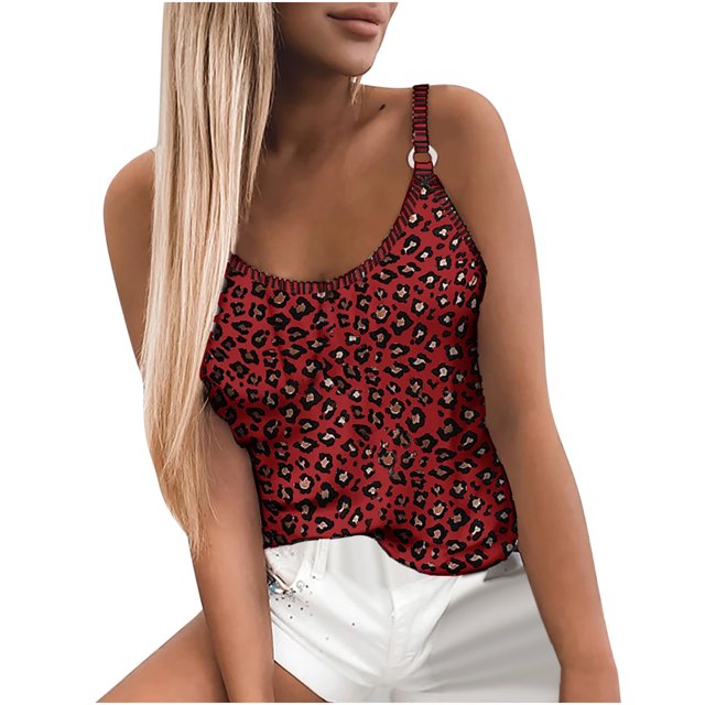 Pompotops Mode Femmes Décontracté Imprimé Bretelles Col Rond Slim Sans Manches Sexy Camis Léopard