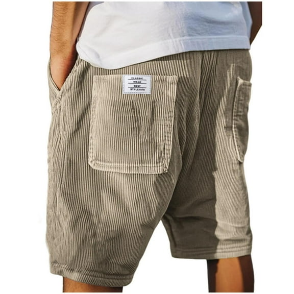 Simua Men's Corduroy Casual Shorts | Drawstring Waist 5-Inch Shorts with Leather Patch & Pockets