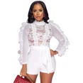 thumbnail image 3 of Mono sexy de encaje transparente de malla para mujer, mono corto con volantes, manga larga, trajes de una pieza, ropa de club, monos y mamelucos elegantes, 3 of 5