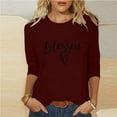 thumbnail image 2 of Penkiiy Women's Valentine's Day Fashion Printed T-shirt 3/4 Sleeves Blouse Round Neck Casual Tops L Wine, 2 of 5