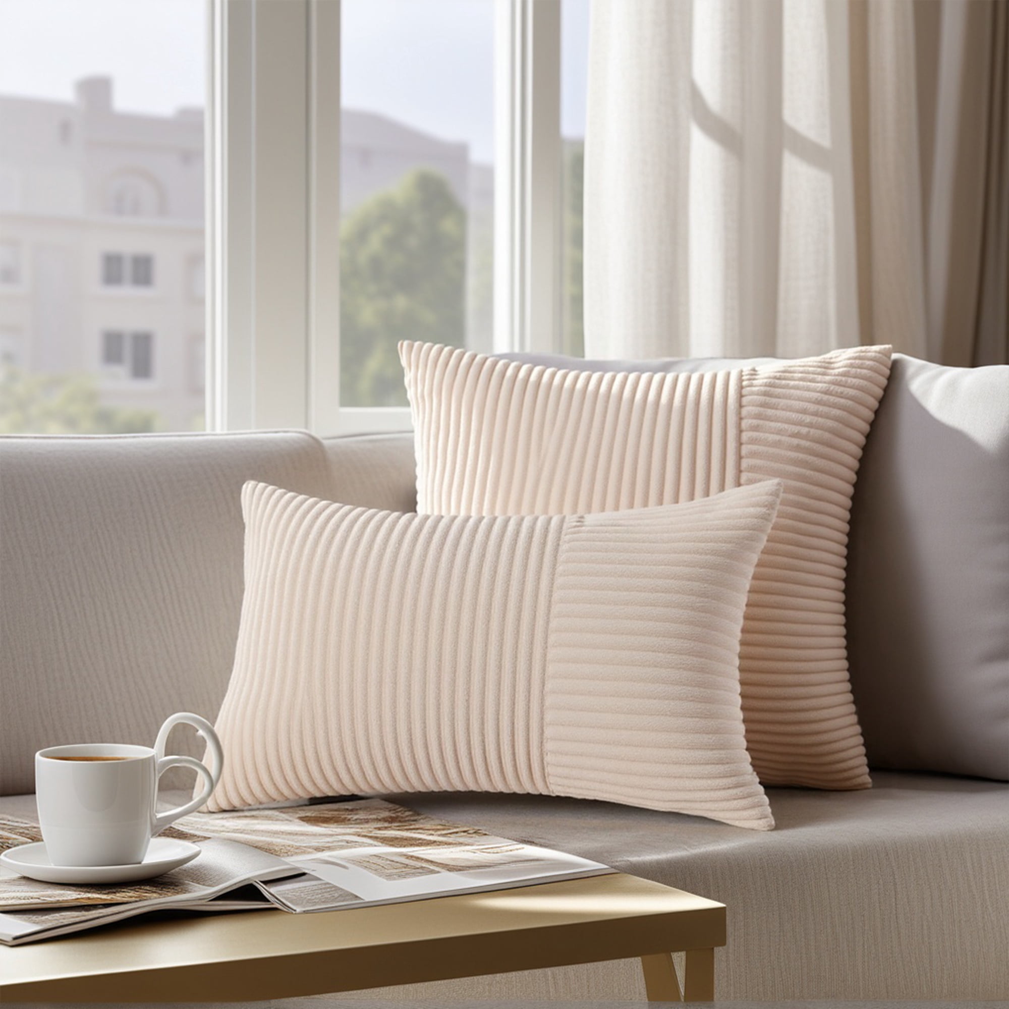Unique Bargains 2Pcs Modern Strip Throw Pillow Covers for Living Room Grey 18" x 18"