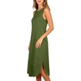 thumbnail image 5 of Asxite Womens Pajamas Casual Sleeveless Crew Neck Solid Pocket Side Slit Midi Sleep Dress, 5 of 7