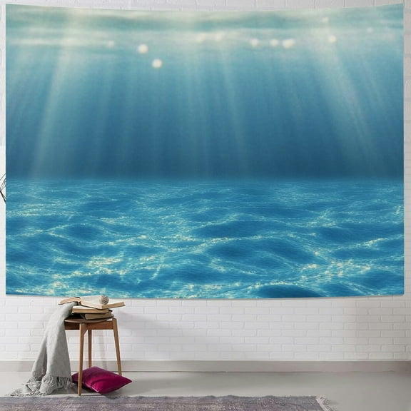 Autua Underwater World Wall Tapestry - Deep Blue Ocean Sunlight Gravelly Bottom Scene for Bedroom Living Room Decor - Undersea Aquarium Fish Tank Art  40x30inch