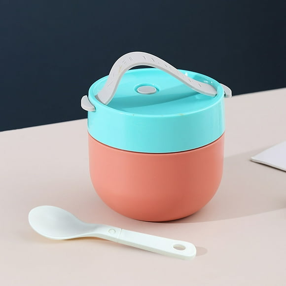 Vaso portátil para sopa con cuchara • Mini cuenco de cereales de 11x11x10cm • Caja Bento para oficina, desayuno y comida para llevar • Material PP