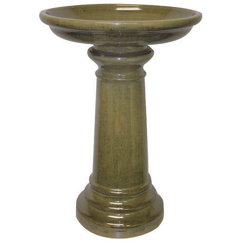 Sun Pottery Classic Ceramic 2-Piece Birdbath, Light Green by Gardman USA