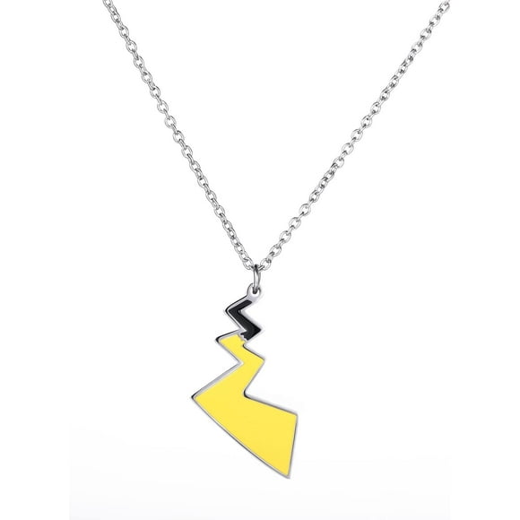 LAICAIW Pika Toys Tail Necklace For Boys Girls Stainless Steel Pendant Cool Chain Jewelry Toys Cute Gold Lightning Keychain For Men Women