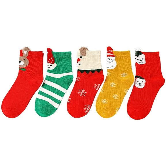 newwalpole Girls Kids Fuzzy Socks with Grips Toddler Non Slip Slipper Socks Crew Fluffy Warm Winter Sock 5 Pairs Red for Size 3-5 Years