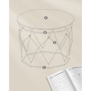 Round Coffee Table for Living Room, Cage Cocktail Table with Steel Frame 31.5 Inches Dia. Industrial Style Rustic Brown and Black