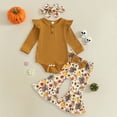 thumbnail image 2 of Leey-World Baby Girl Outfit Sets Baby Girl Clothes Newborn 3 6 12 18 Months Fall Outfits Ruffle Knitted Long Seeve Romper Top & Flare Pants Sets(Coffee,3-6 Months), 2 of 5