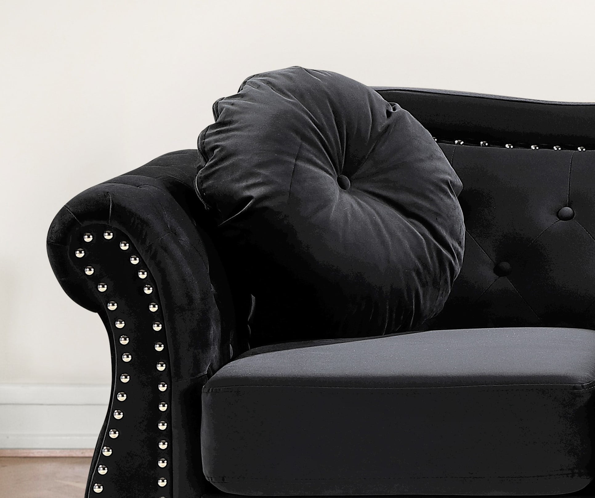 Uspridefurniture Wymore 79.5'' Velvet Rolled Arm Sofa, Black