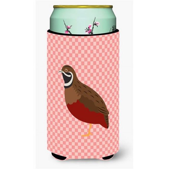 Carolines Treasures  Chinese Painted or King Quail Pink Check Tall Boy Beverage Insulator Hugger