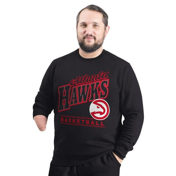 Men's G-III Sports by Carl Banks Black Atlanta Hawks Adaptive Headliner Fleece Crewneck Sweatshirt