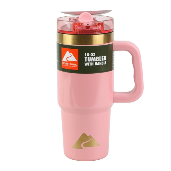 Ozark Trail 18oz Rose Shimmer Stainless Steel Insulated Tumbler with Handle and Flip Straw Lid. Leak Resistant