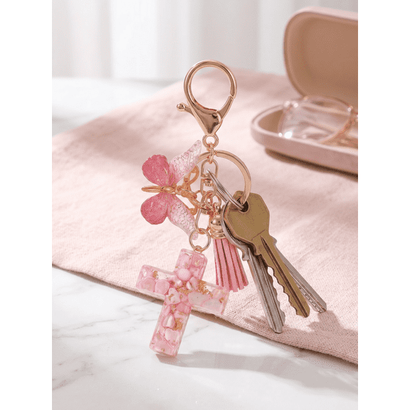 Pink Bow Keychain - Sweet Girly Charm with Gold Chain for Keys & Bags
