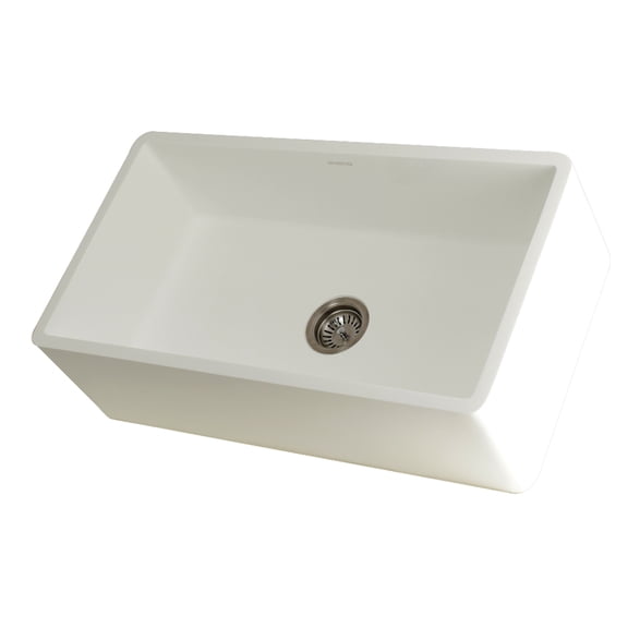 Gourmetier GKFA331810BC Arcticstone 33-Inch Solid Surface White Stone Apron-Front Single Bowl Farmhouse Kitchen Sink with Strainer in Matte White