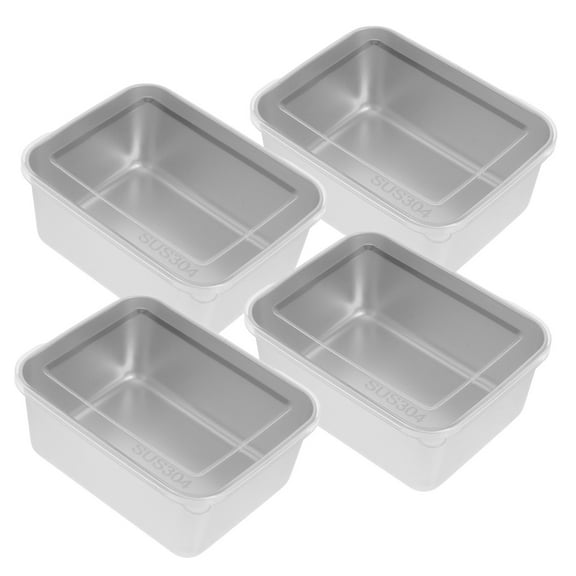 DRAFIDEEP 4Pcs Silver Square Stainless Steel Fridge Containers For Space-saving Refrigerator Storage