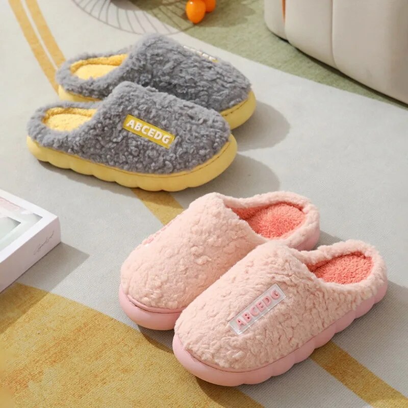Fashion Letter Print House Slippers Men Women Winter Thick Sole Warm ...