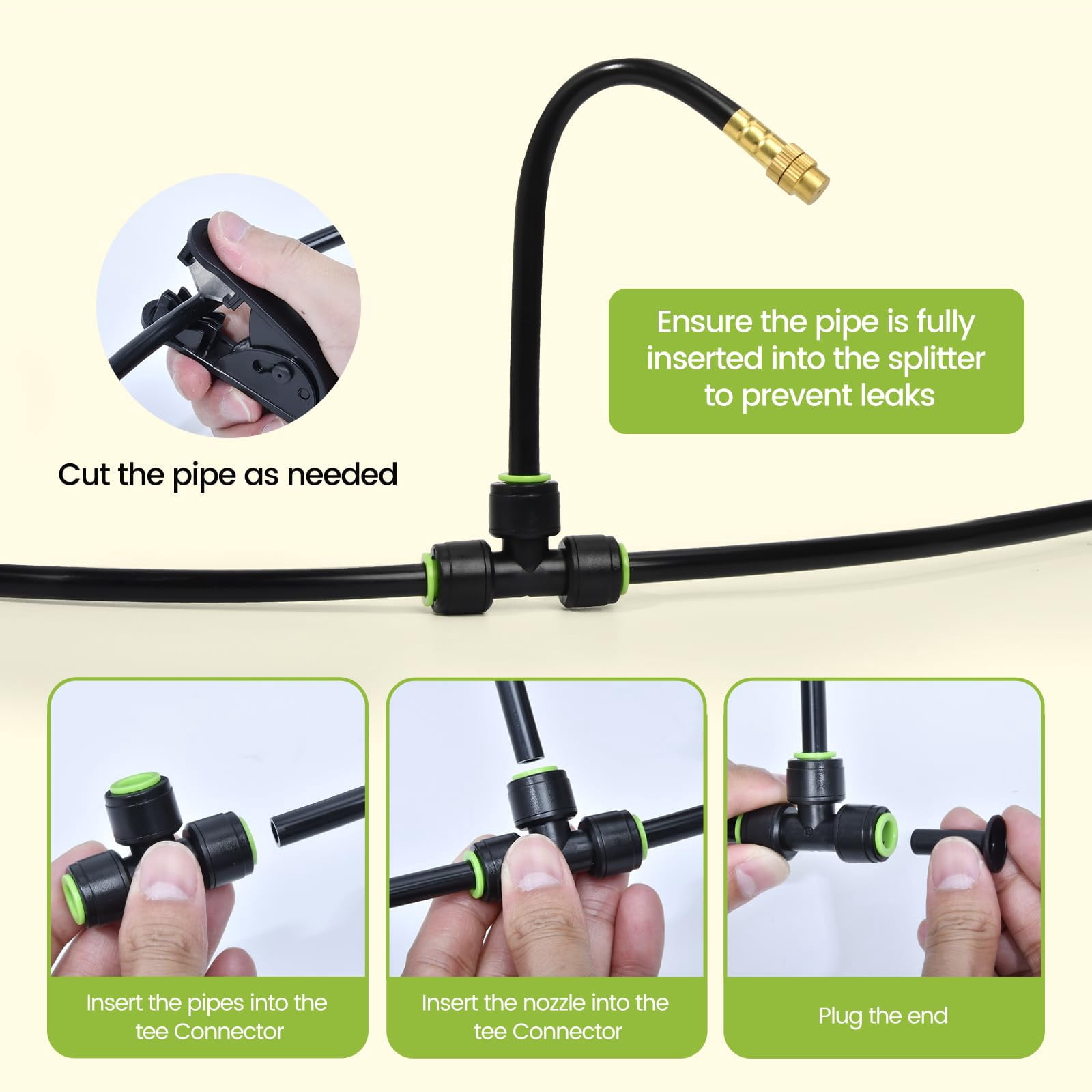 RainPoint 50FT Drip Irrigation System, 15PCS 360° Brass Nozzles Garden Watering Kit for Greenhouse Lawn Raised Beds