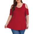 thumbnail image 3 of Cueply Plus Size Tops for Women Summer Short Sleeve Shirts Cold Shoulder Blouse Crewneck Tunic 1X-4X, 3 of 7