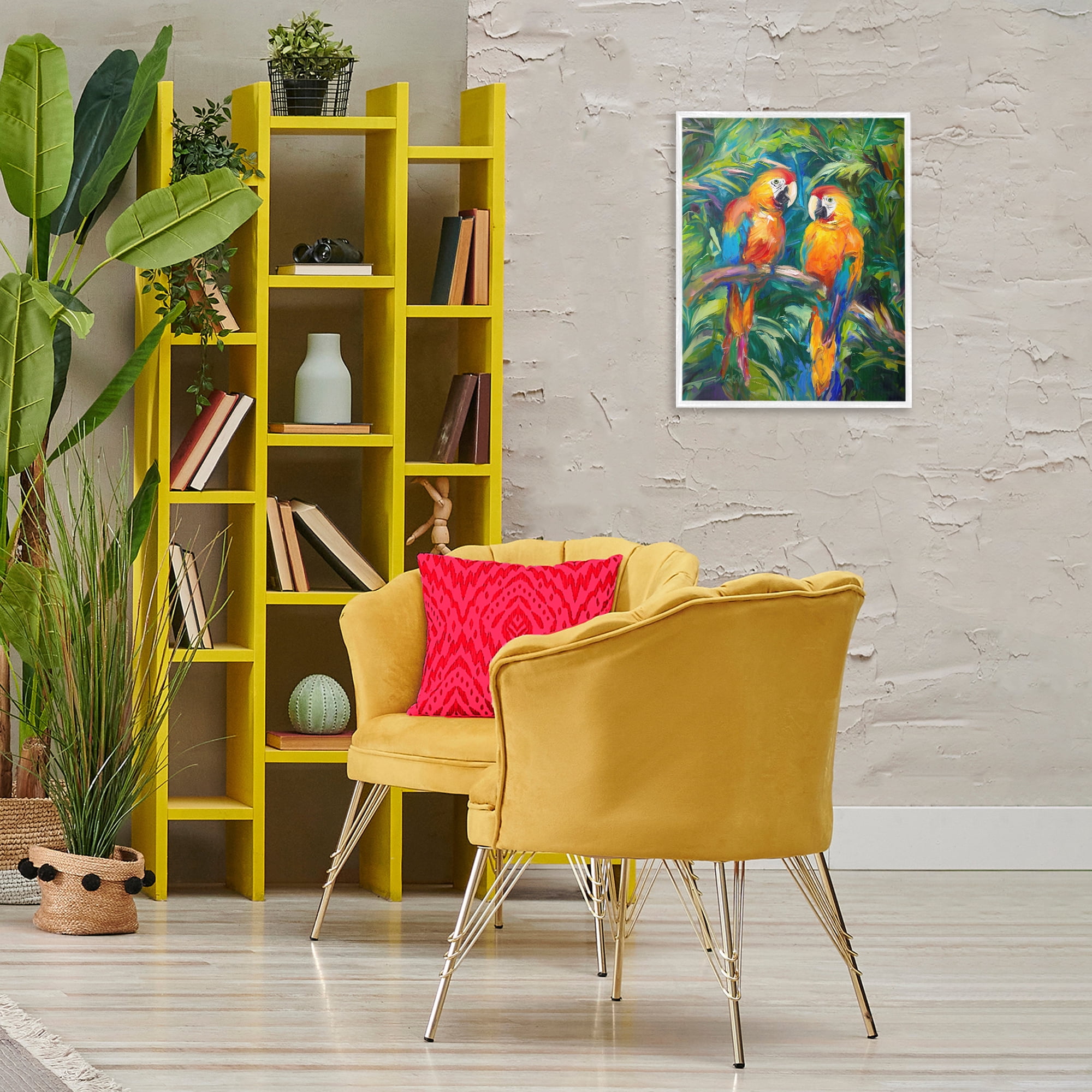 Stupell Industries Rainforest Parrot Branch Animals & Insects Painting White Framed Art Print Wall Art, 16 x 20