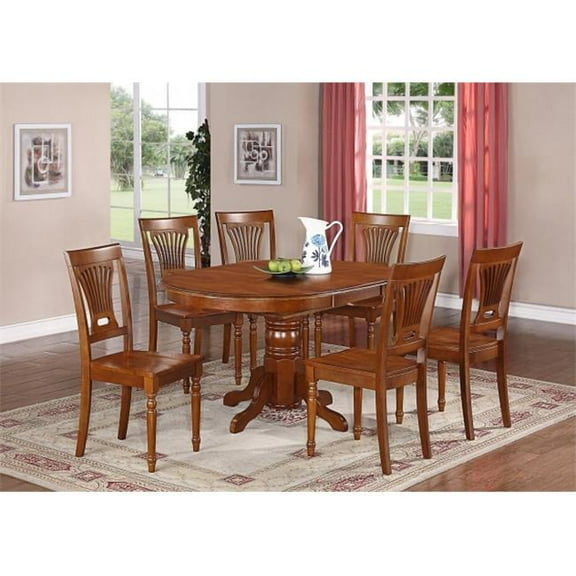 East West Furniture  5PC Oval Dining Set with Single Pedestal with 18 in. butterfly leaf and 4 wood seat chairs - Saddle Brown