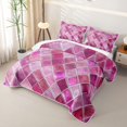 thumbnail image 3 of Castle Fairy Abstract Rhombus Bed Spread Queen 3pcs,Gradient Glass Chip Queen Coverlet Set,Fuchsia Pink White,1 Quilt and 2 Pillowcases, 3 of 7